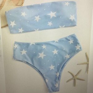 Bathing suit , baby blue, high waisted bottoms